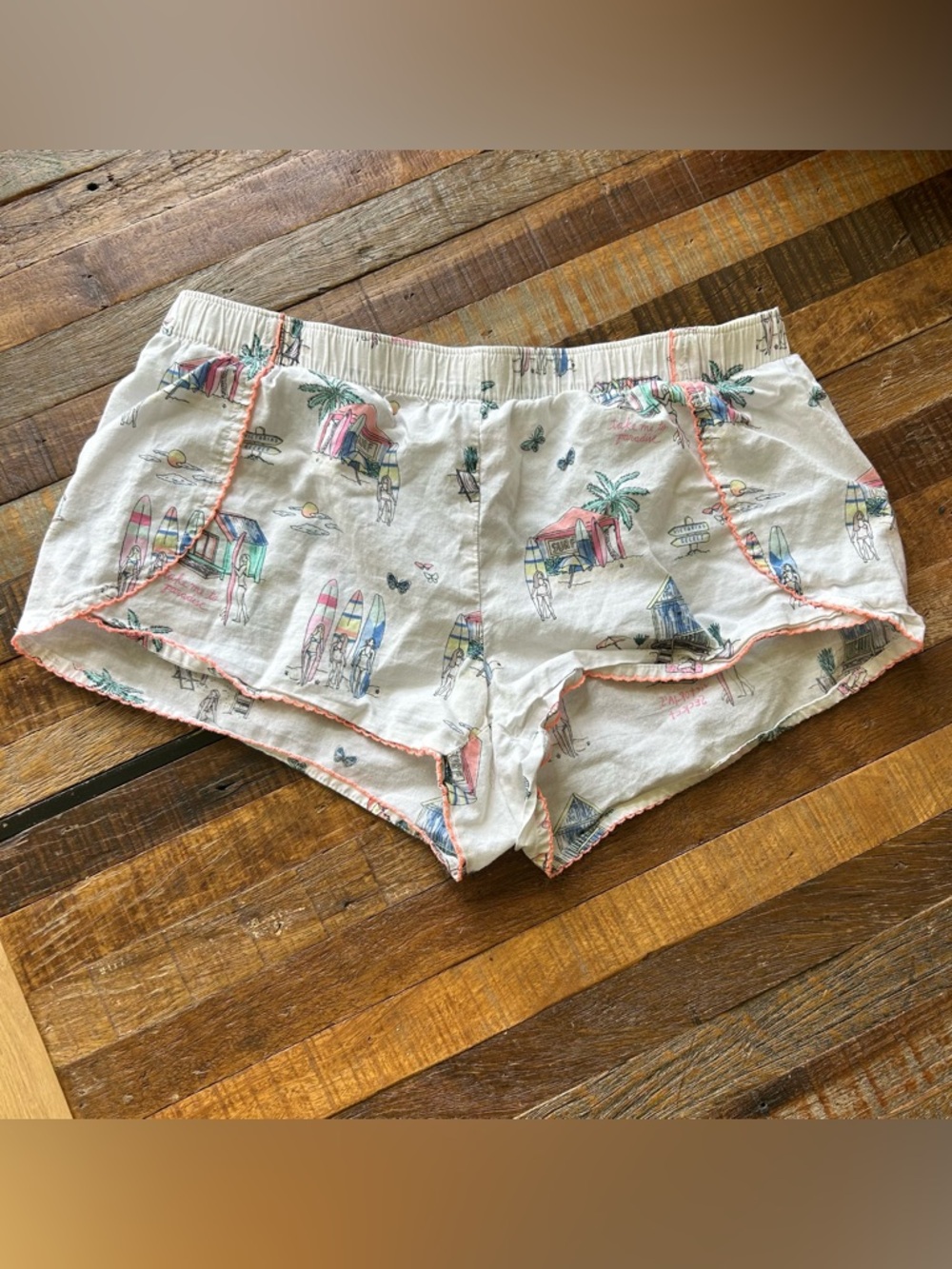 Victoria's Secret White Surf-Print Cotton Shorts